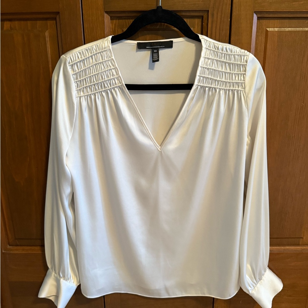 White House Black Market Smocked Long Sleeve Blouse